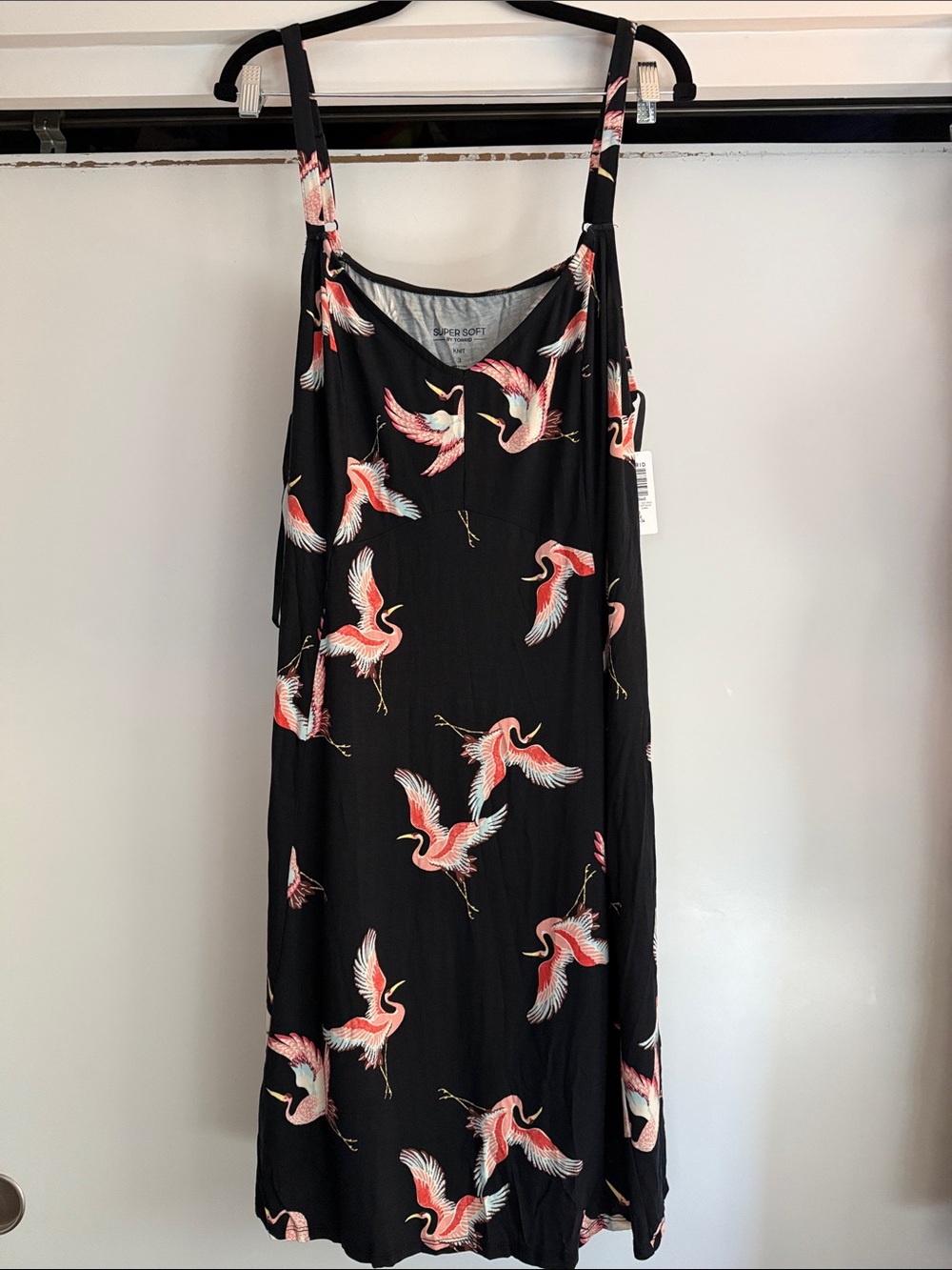 torrid Black Midi Slip Dress with Pink Crane Print
